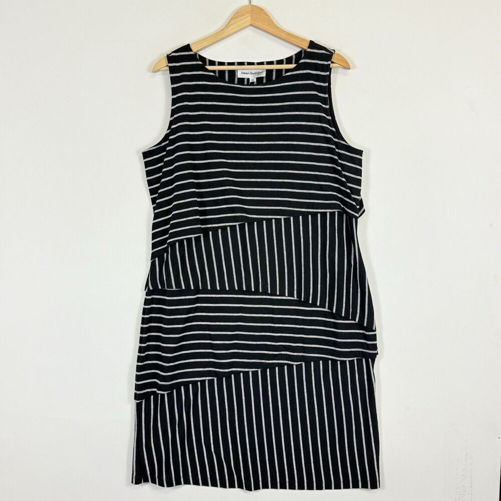 neon buddha Black and White Striped Midi Dress
